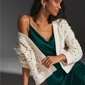 Saachi Anthropologie Holiday Cardigan Pearl Knit Cream - OS